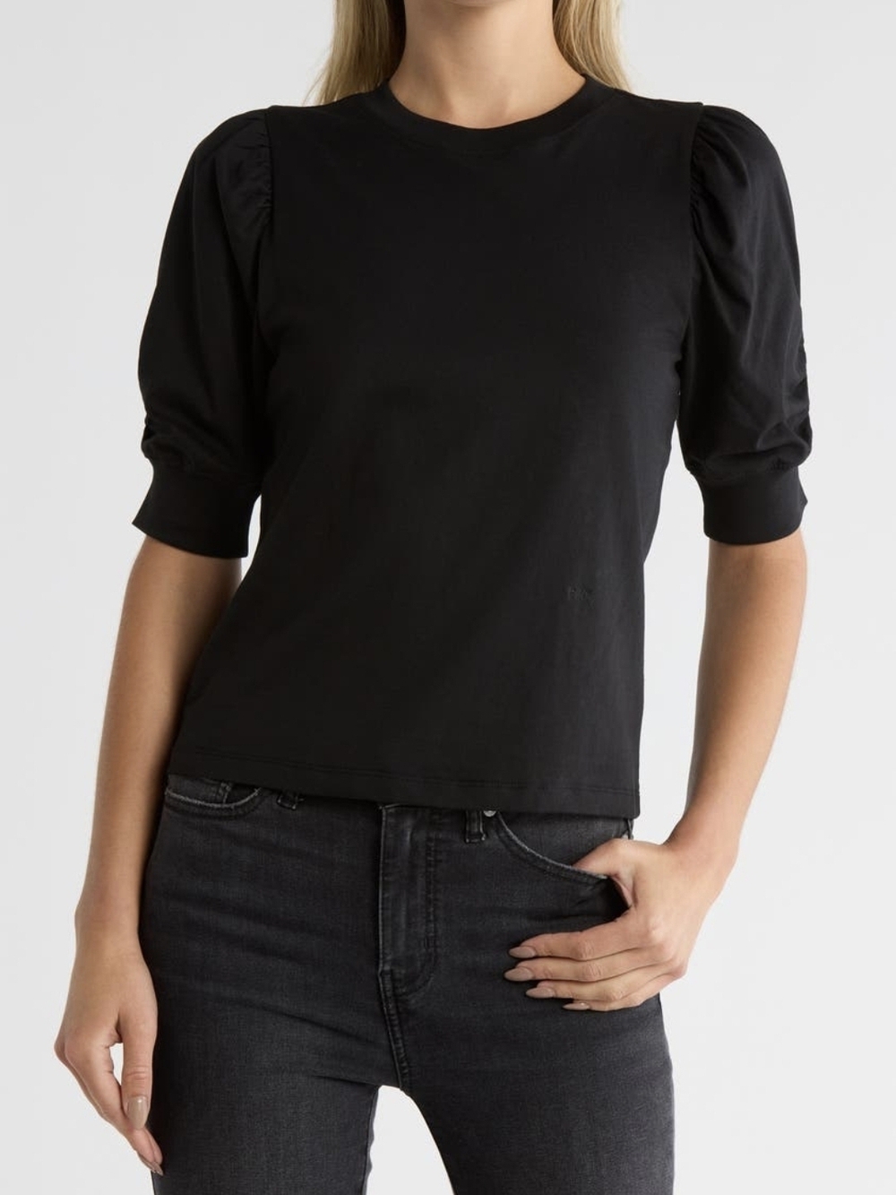Frame Denim Black Puff-Sleeve Crewneck Tee